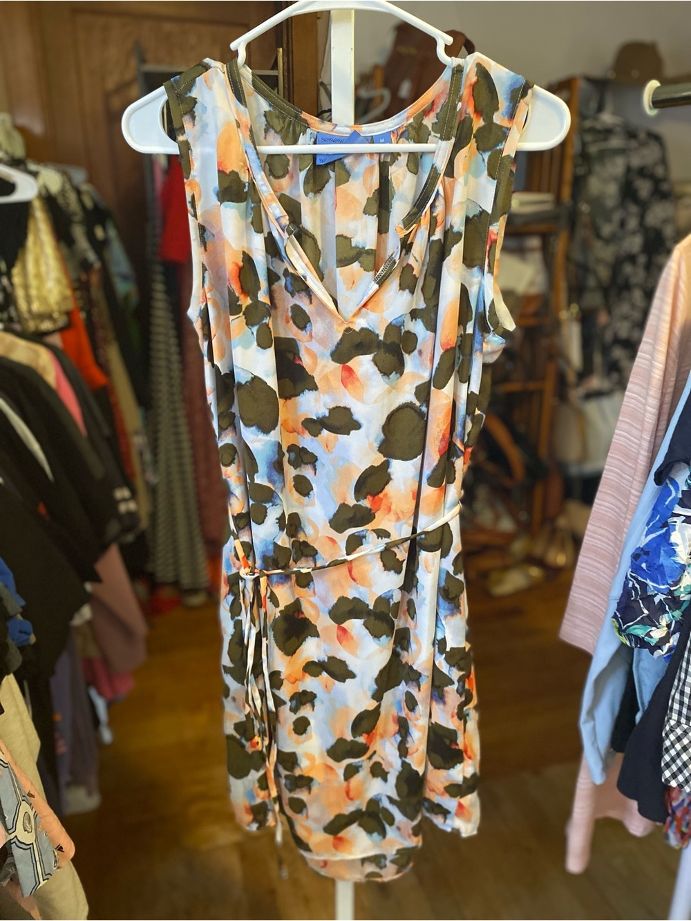 Simply Vera Vera Wang Olive and Coral Watercolor V-Neck Dress